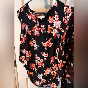 Loft Plus sz 18, Blouse Blue Pink Floral Sleeveless Keyhole Neck Button